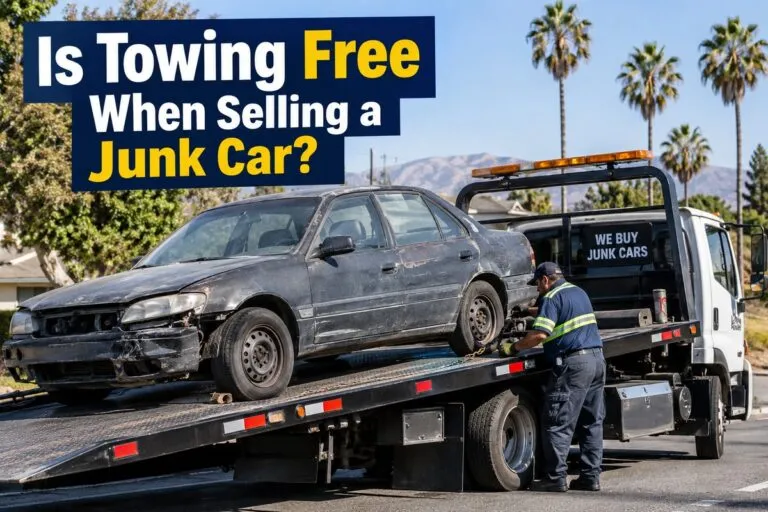 Junk car being loaded onto a tow truck with free towing from Sell My Car SoCal.