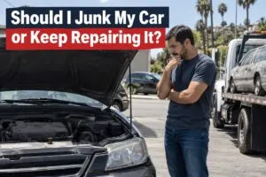 Man deciding whether to junk his car or keep repairing it after a mechanical problem.