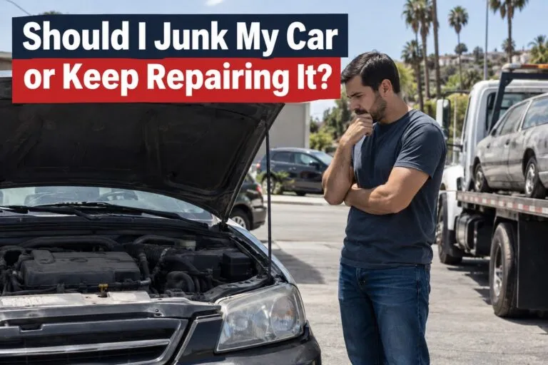 Man deciding whether to junk his car or keep repairing it after a mechanical problem.